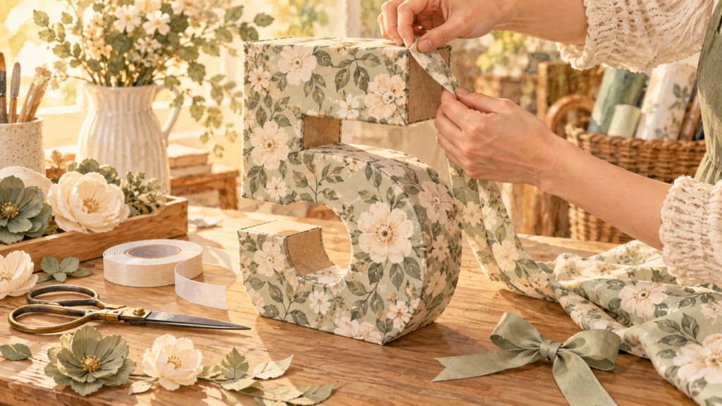 Making a fabric-covered cardboard birthday number decoration